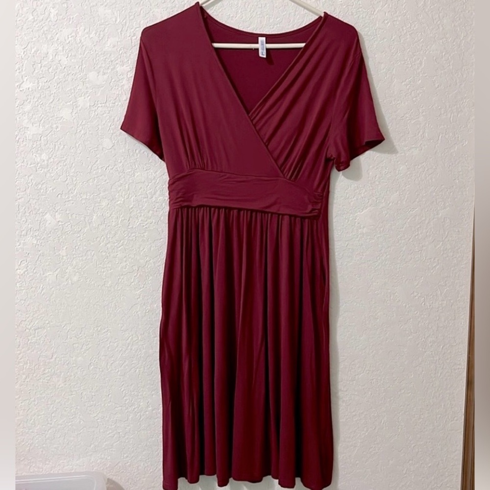 Lilbetter Woman’s Red Summer Flared A-line Swing Casual Dress W/ Pockets Size L - Picture 3 of 10